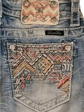 👖✨Miss Me Light Blue Embellished Bling Beaded Embroidered Back-Pocket Jeans GPC